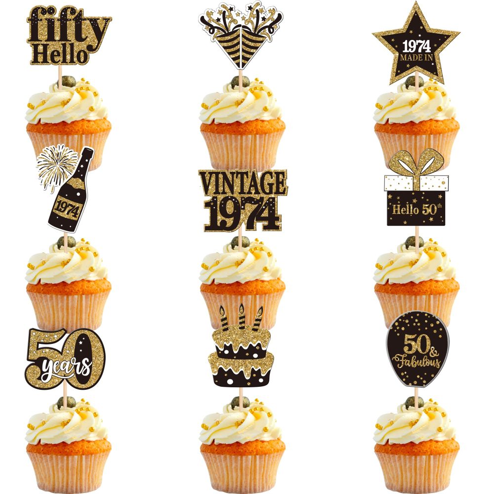 SYKYCTCY 36 Pack Vintage 1974 Cupcake Toppers cheers to 50th Birthday Cupcake Picks Hello Fifty Birthday Cupcake Decorations for Happy 50th Birthday Wedding Anniversary Party Supplies - Image 7