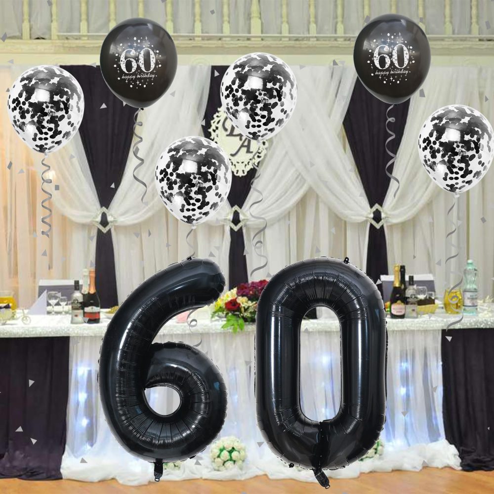 60th Birthday Decorations for Men, 60th Birthday Balloons with Black 40 Inch Foil Number 60 Balloon, Metallic Latex Balloons Birthday Print Confetti Balloons Set for Women 60th Balloons Decor Supplies - Image 4