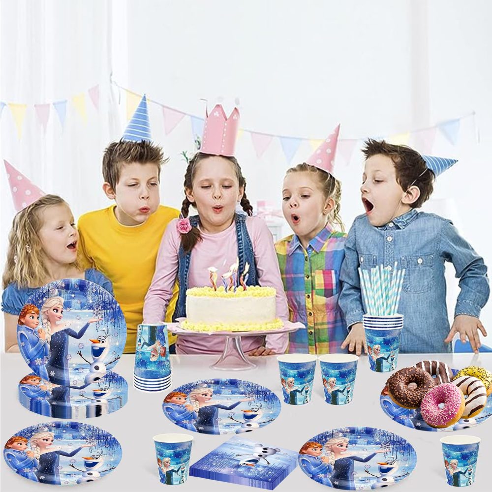 60 Pieces Frozen Birthday Decoration Party Tableware Set, Girls Frozen Birthday Decoration Tableware Party Accessories Supplies, Frozen Birthday Party Plates, Napkins, Cups for Girls Party Decoration - Image 2