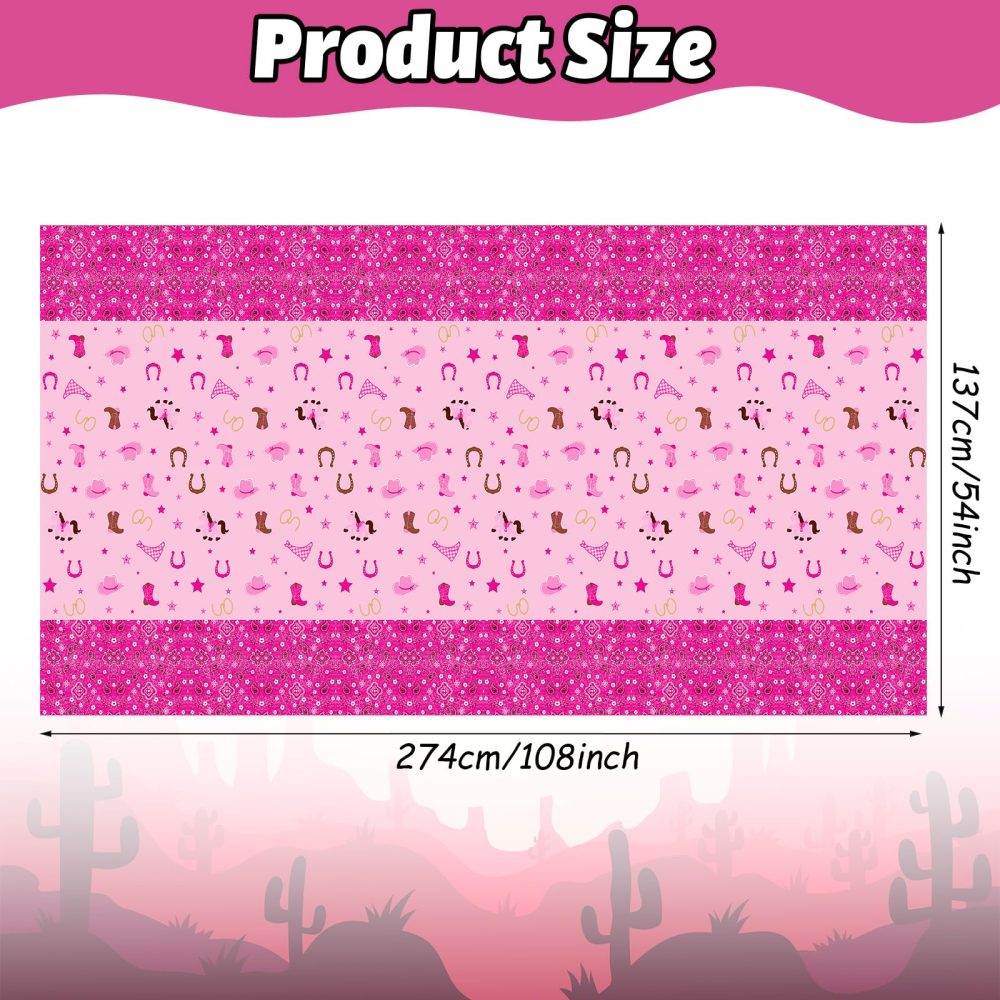 Cowgirl Table Cloth Western Cowgirl Plastic Table Cover Pink Felt Horse Tablecloth Rectangular Tablecloths Disposable Wipe Clean Waterproof Table Cloths Covers for Girls Birthday Party Supplies, 1pc - Image 6