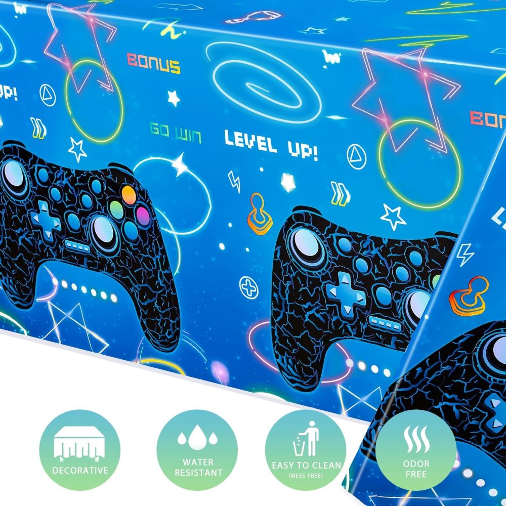 WERNNSAI Blue Video Game Party Tablecloth - 2 Pack 54’’ x 108’’ Birthday Party Decorations for Kids Boys Gamer Party Disposable Plastic Rectangle Table Cover for Gaming Night Geek Game Party Supplies - Image 6