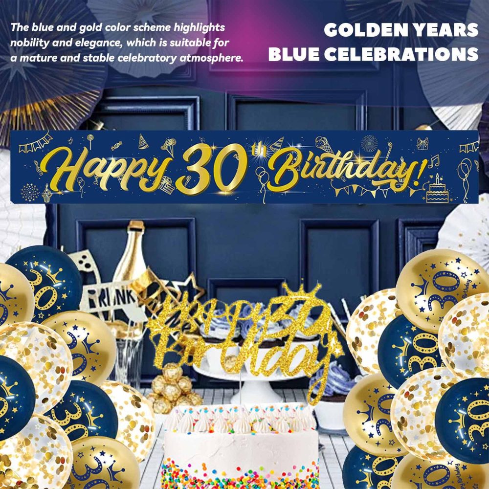 30th Birthday Decorations Kit,Blue Gold Happy 30th Birthday Banner,30th Birthday Balloons,Blue Gold Latex Balloons Party Decorations for men 30th Birthday Party Supplies (30th Birthday) - Image 3