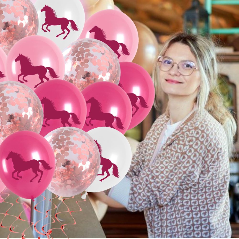 Horse Balloons Birthday Decorations Girls - 48 Pieces 12 Inch Pink Horse Latex Balloons and Confetti Balloons, Western Cowgirl Party Decor, Horse Themed Party Supplies - Image 2