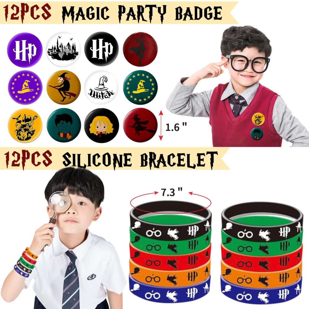 Magical Wizard Harry Party Bag Fillers-110Pcs Wizard Party Favours Bags Include Party Bags Badge Sticker Wristbands Keychain Diy Sticker Wizard Theme Party Supplies for Birthday Party Decorations - Image 6