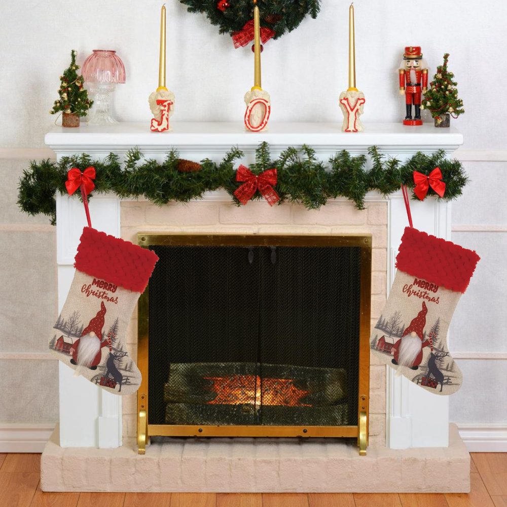Valicaer Gnomes Christmas Decorations Stocking,2Pcs Christmas Stockings for Xmas Tree Decoration Gift Treat Bags Pouch Bag Xmas Hanging Stockings for Fireplace Candy Pouch Bag Ornament for Kids Adults - Image 4