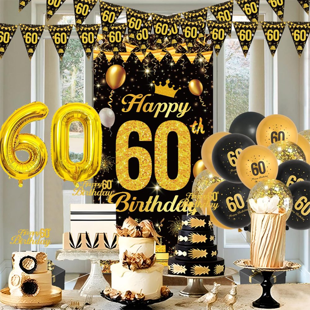 60th Birthday Decorations Set - Black And Gold Birthday Balloons, 60th Birthday Banners, 60th Birthday Cake Topper, 60th Birthday Decorations For Men Women,60th Balloons For Party Decorations Supplies - Image 5