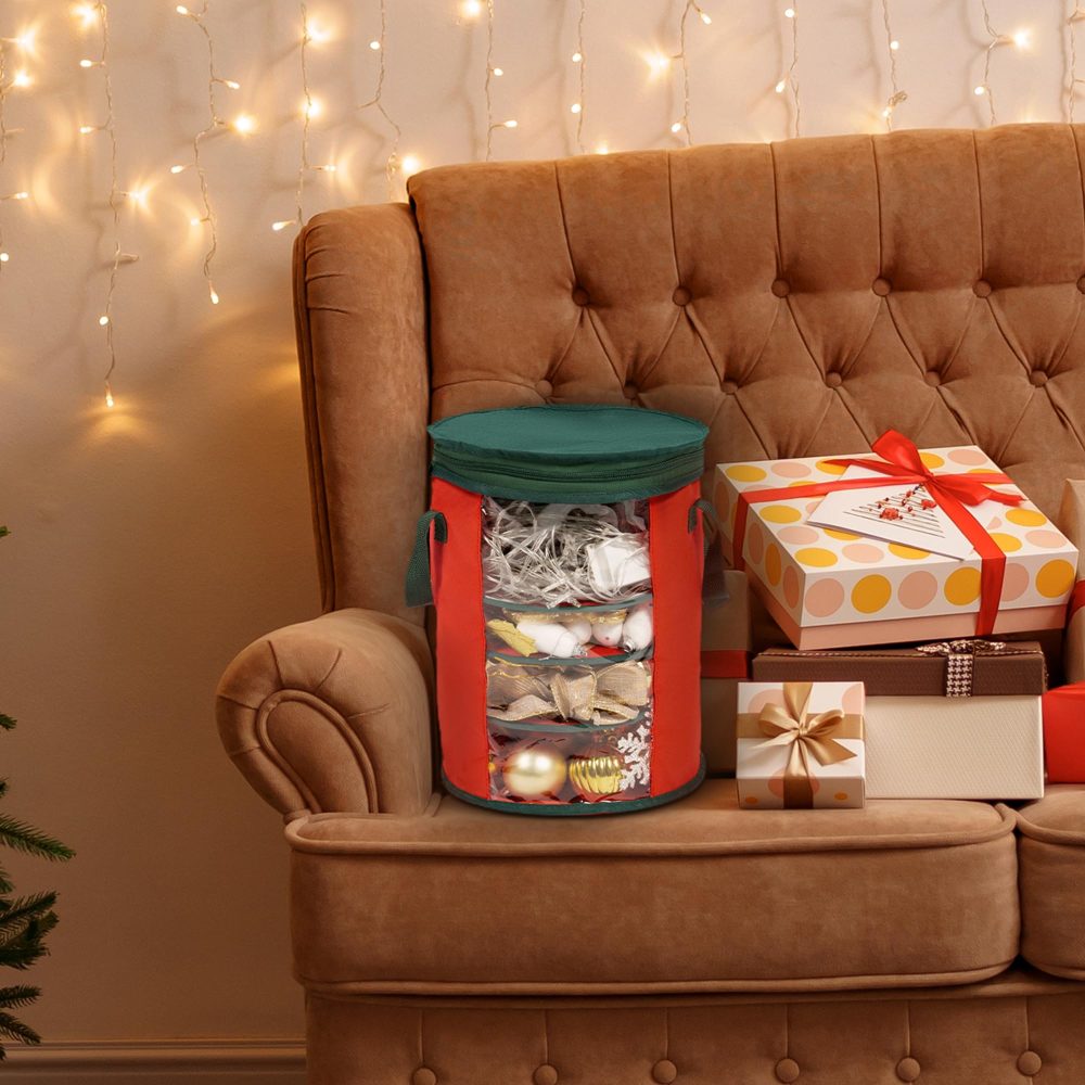 Albert Austin Christmas Tree LED Lights Storage Xmas Lights Ornaments Storage with Dual Zip 4 Compartments Storage Holder for 800 Lights Space Saving Carry Handles Foldable Xmas Lights Organiser - Image 2