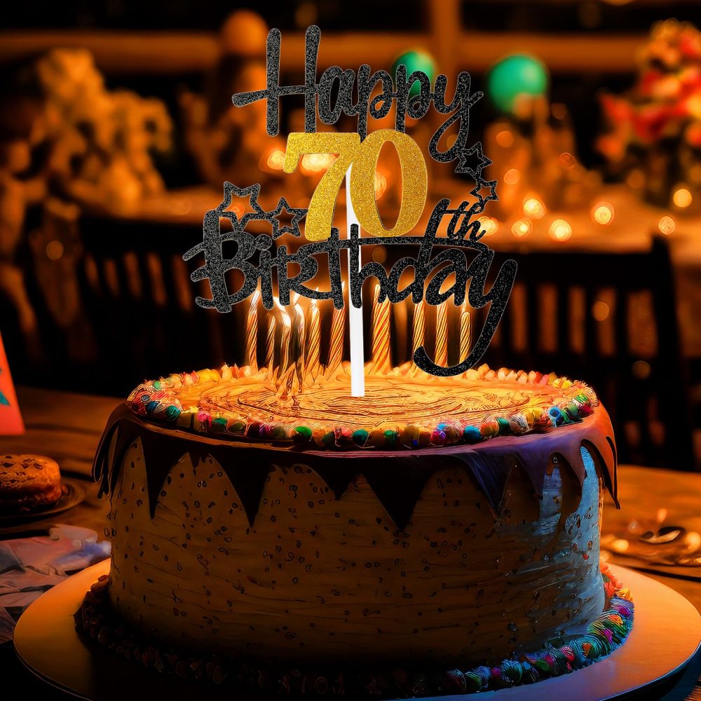 DSLSQD 1Pc Happy 40th Birthday Cake Topper, Black Gold Glitter Cheers to 40 Years Birthday Cake Pick 40 Fabulous Cake Decoration for Happy 40th Birthday Anniversary Party Supplies(40 th) - Image 2