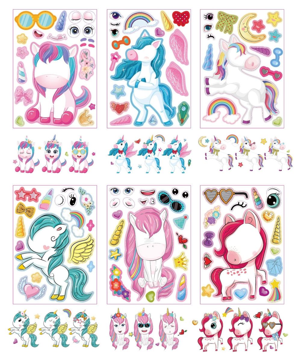 24 PCS Unicorn Make a Face DIY Stickers for Kids, Unicorn Party Bag Fillers Gift Set for Girls Boys, Unicorn Sticker Sheets Birthday Party Decorations Party Supplies, Party Favours Kit School Prize - Image 2