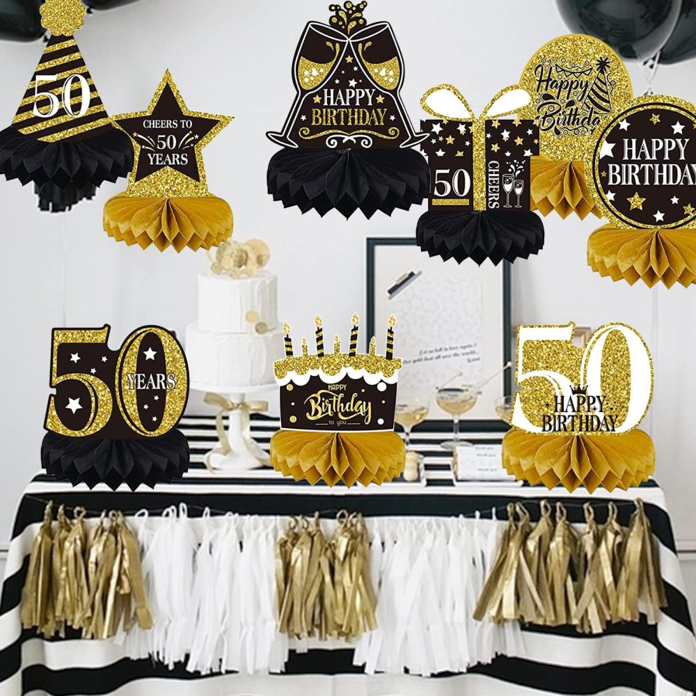 9 Pieces 50th Birthday Decorations for Men Women Black Gold 50th Birthday Centerpieces for Tables Decorations Fifty Years Birthday Party Decoration Supplies (50th-birthday)