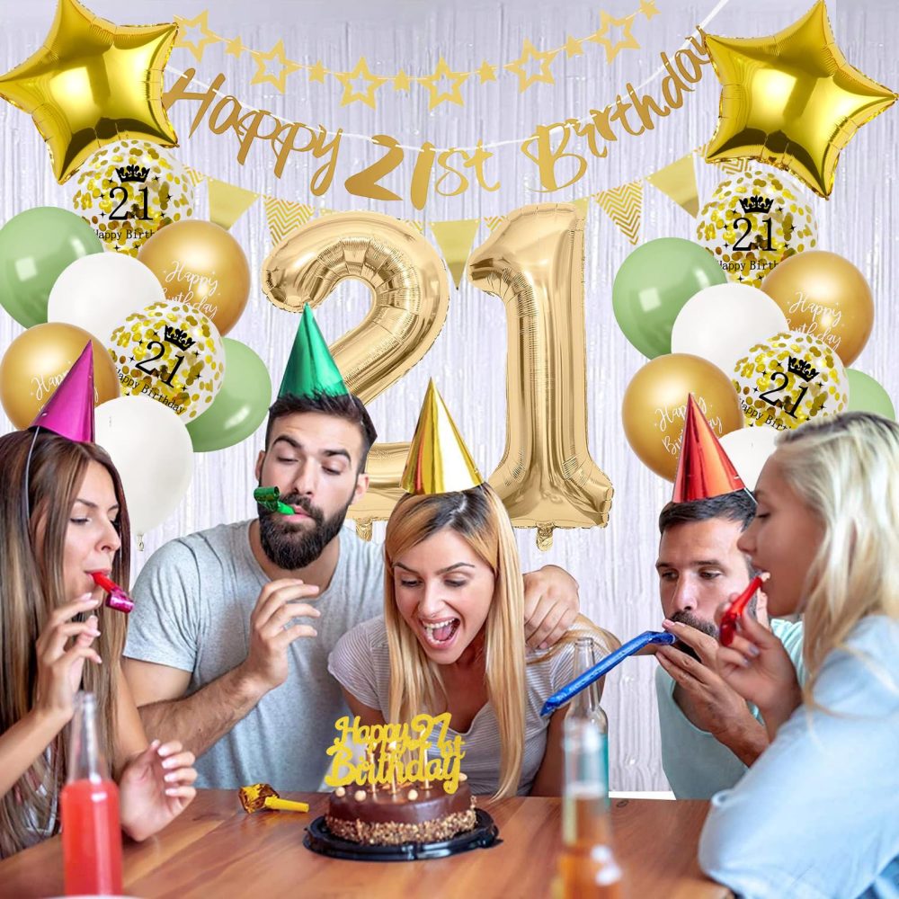 21th Birthday Decorations Sage Green, 21th Birthday Decorations for Girls, 21th Birthday Balloons with Happy 21th Birthday Banner Cake Toppers Number 21 Balloons for Girls Boys Birthday Decorations - Image 6