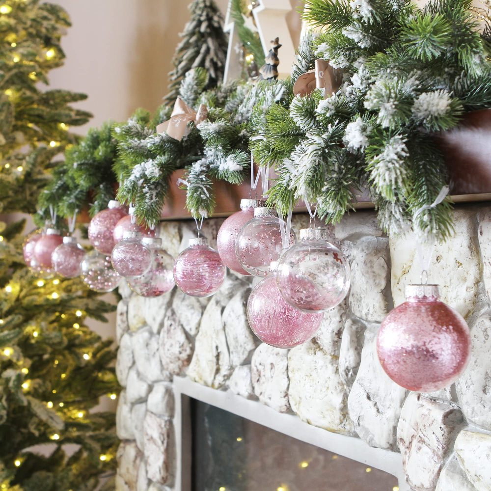 Sea Team 60mm/2.36" Shatterproof Clear Plastic Christmas Ball Ornaments Decorative Xmas Balls Baubles Set with Stuffed Delicate Decorations (30 Counts, Pink) - Image 6