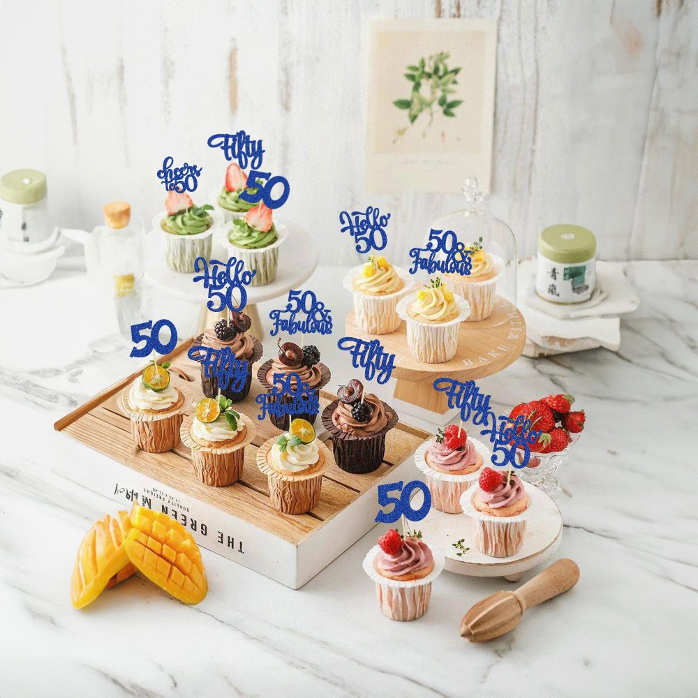30Pcs Happy 50th Birthday Cupcake Toppers Deep Blue Glitter Fifty Cheers to 50 Years Old Birthday Cupcake Picks for 50th Birthday Anniversary Party Cake Decorations Supplies - Image 5