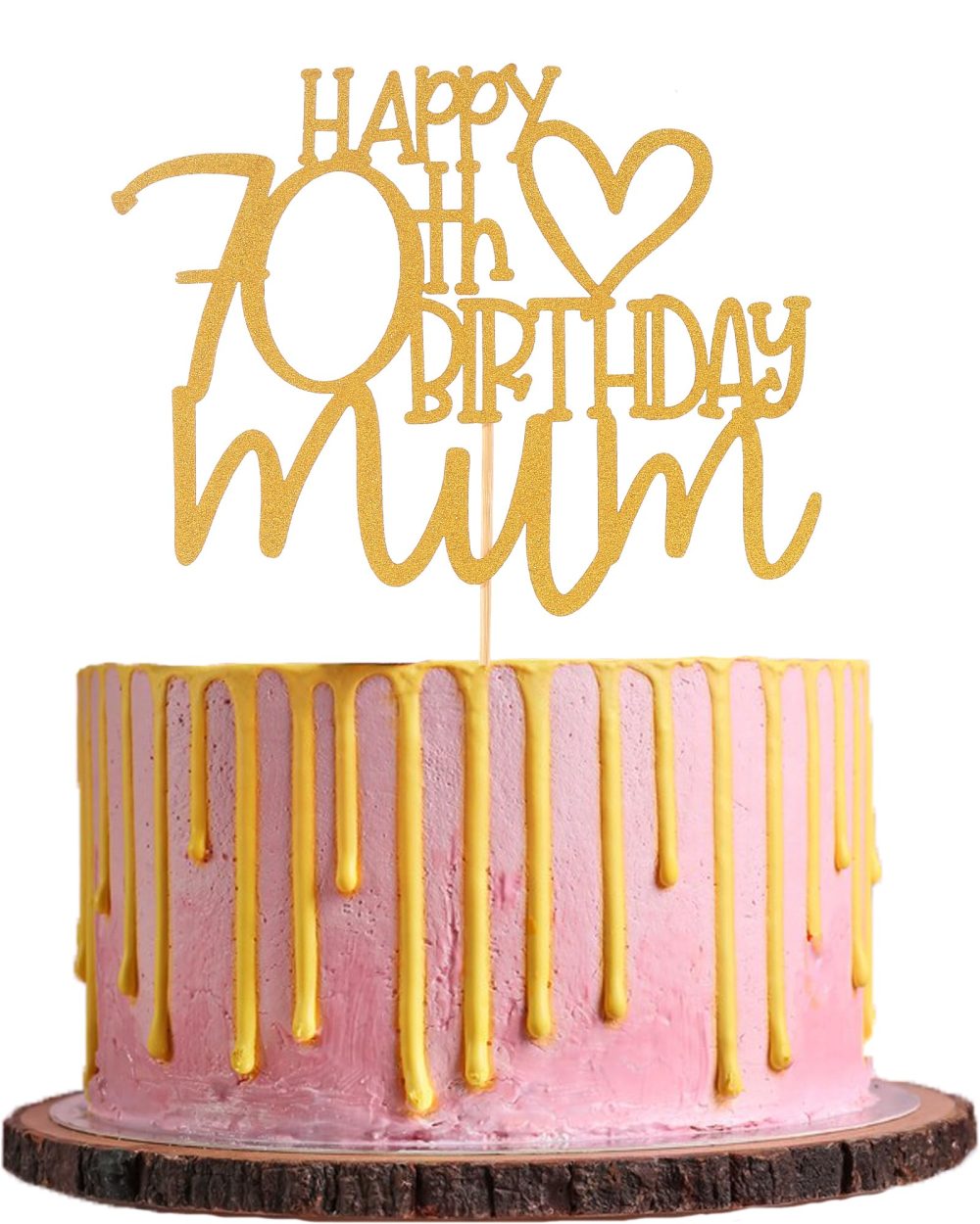 Happy 70th Birthday Mum Cake Topper - Mom Birthday Mother's Party Decorations Supplies， Gold Glitter 70th Birthday Cake Decoration