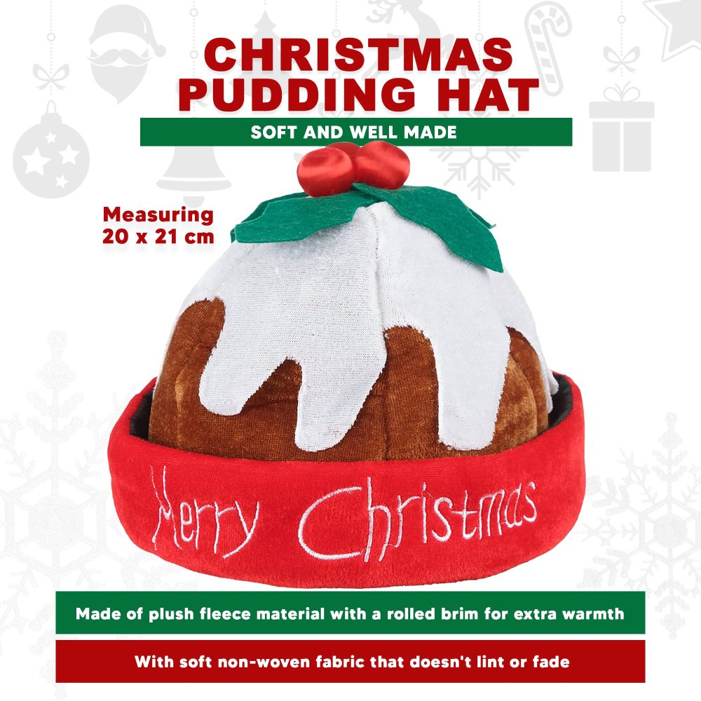 Deluxe Novelty Christmas Pudding Hat - Beanie Hat with Holly Berries - Warm Fleece Hat with Rolled Brim - Fancy Dress/Xmas Party Hats for Adults and Teens - Image 6