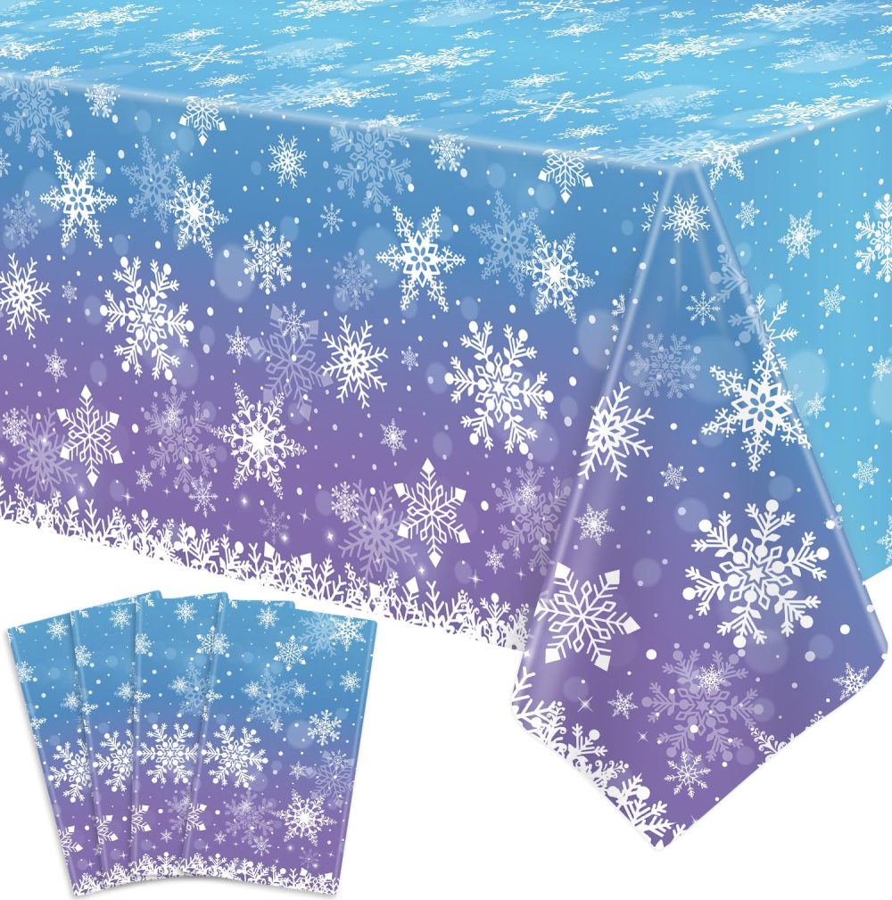 4 Pack Christmas Tablecloth Winter Snowflake Plastic Table Cover Winter Wonderland Table Cloth Xmas White Snowflake Tablecloth Christmas Table Decorations Merry Christmas Party Supplies 86 x 51 Inch