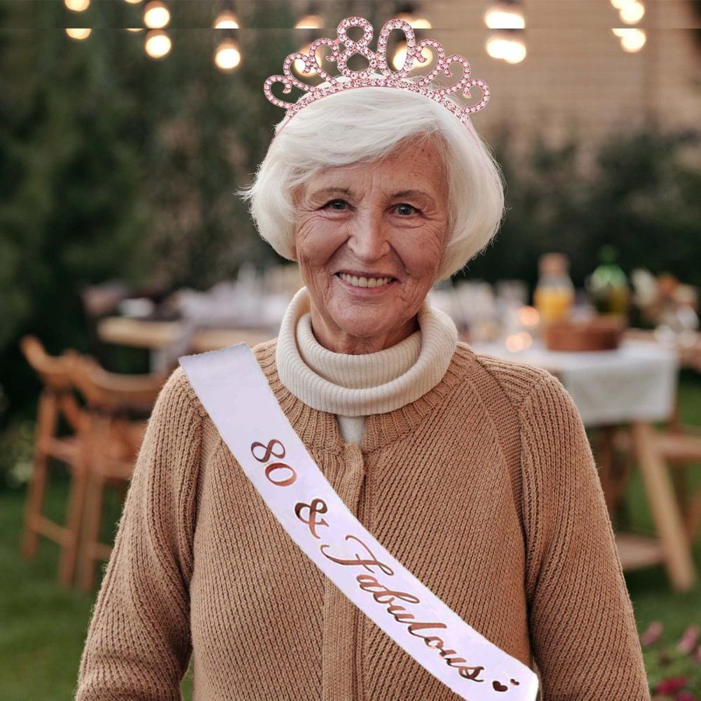 80th Birthday Sash and Crystal Tiara Birthday Crown for 80th Birthday Decorations Women Birthday Gift Party Accessories - Image 6