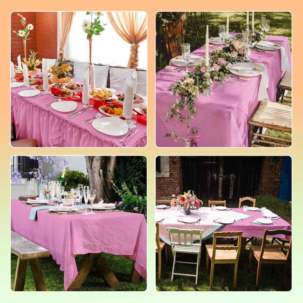 YANGTE 6 Pack Tablecloths Plastic Rectangle Table Covers 54 x 108 Inch Table Cloths for Indoor or Outdoor Parties Birthdays Weddings Picnics (Pink) - Image 2