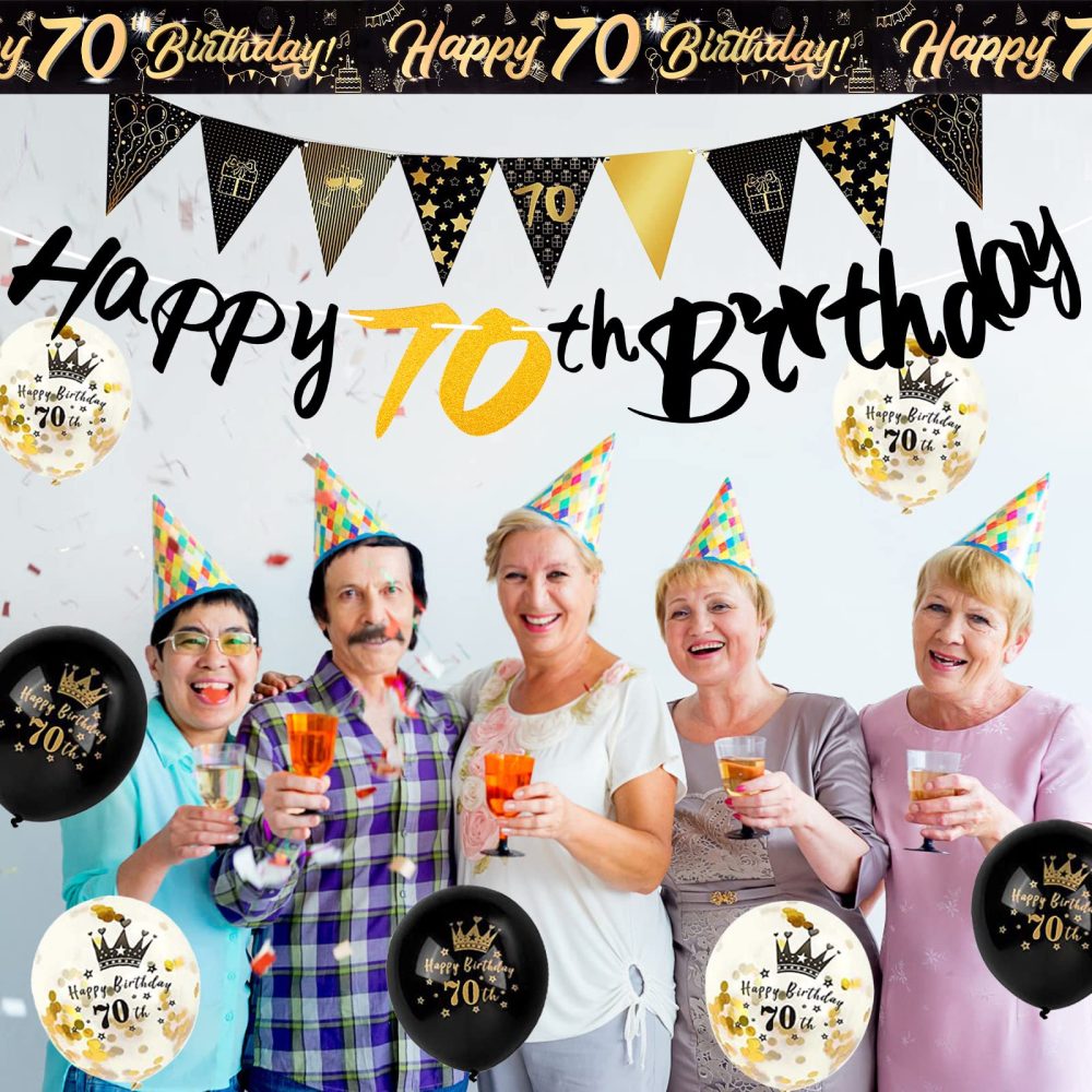 70th Birthday Decorations Kit, 13 Pieces Birthday Party Decoration Include Happy 70th Birthday Banner, Bunting, 12” Latex Printed Balloons, 9ft Banner for Women Men 70th Birthday Decorations Supplies - Image 7