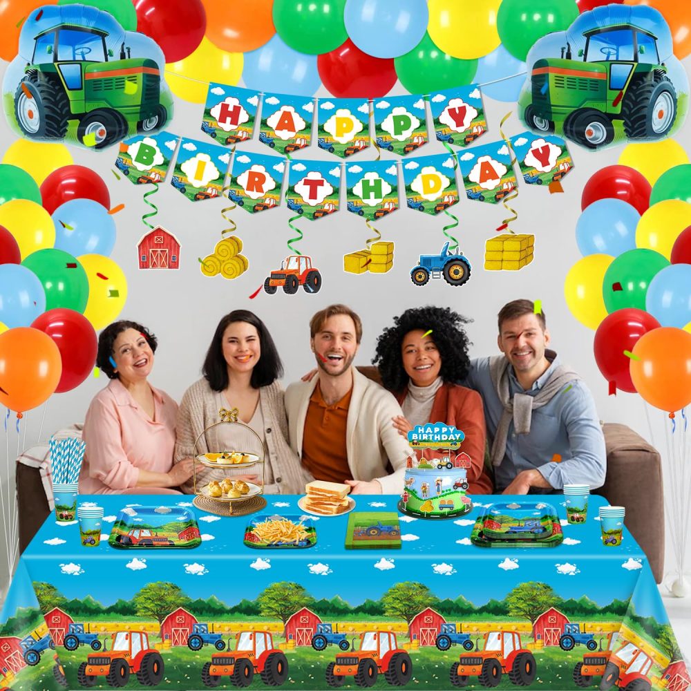 176 Pack Tractor Birthday Party Supplies Farm Tractor Party Decorations Tractor Party Supplies Barnyard Farm Party Tableware Set - Tractor Theme Plates, Balloons, Banner, Tablecloth, Cups Serves 20 - Image 8