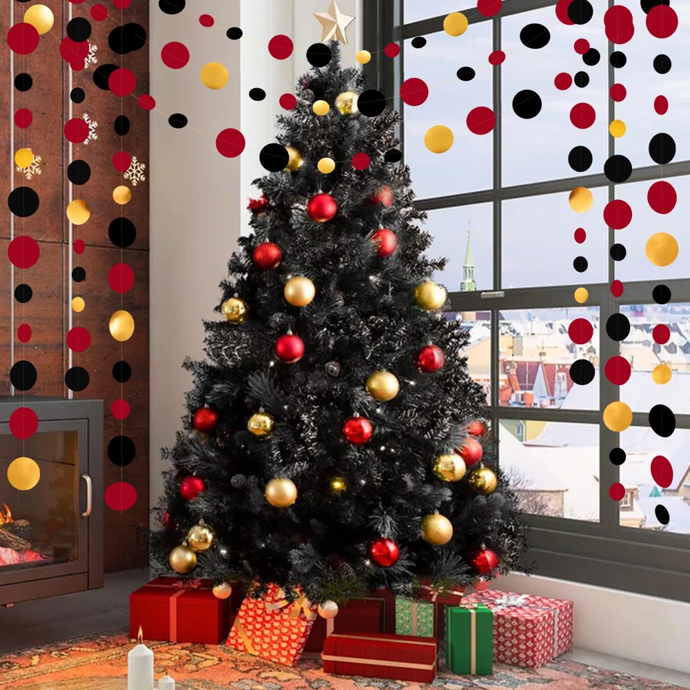 46Ft Red Black Gold Circle Dots Garland Party Decorations Hanging Paper Polka Dots Streamer for Graduation Birthday Wedding Bridal Baby Shower Anniversary Pirate Poker Casino Las Vegas Party Decor - Image 3