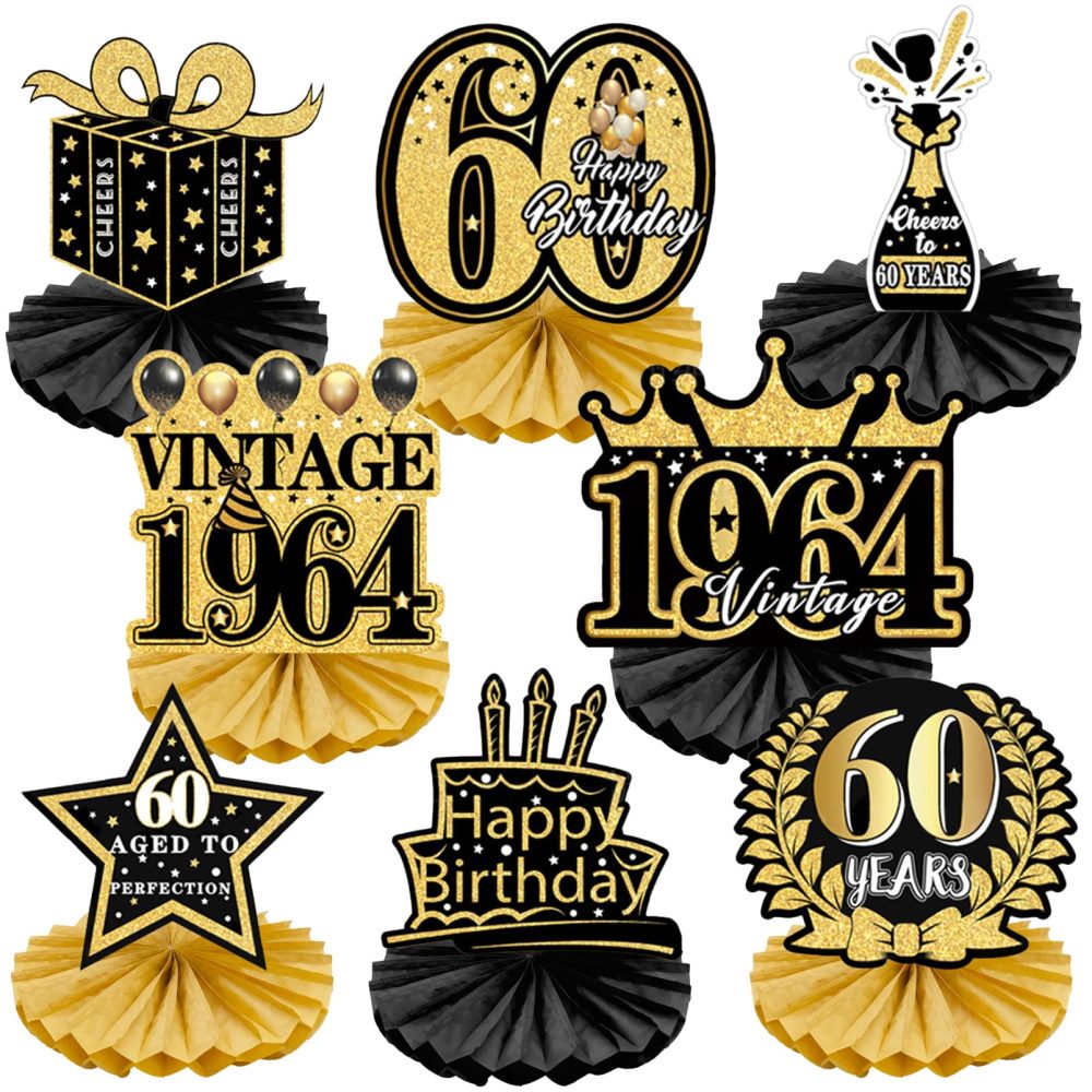60th Birthday Honeycomb Centerpieces, 8 Pieces Birthday Table Decorations for Women Men 60th Birthday Party Centerpiece Table Toppers Decor Supplies