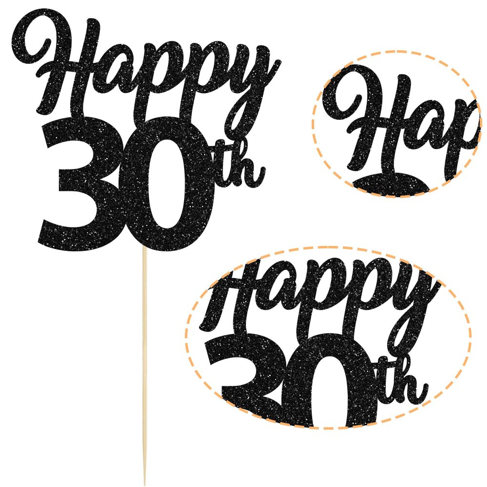 3Pcs Happy 30th Birthday Cake Toppers Black Glitter Number 30 Cake Dcorations Thirty Happy 30th Cake Pick Decorations for Cheers to 30 Years Old 30th Birthday Wedding Anniversary Party Supplies - Image 8