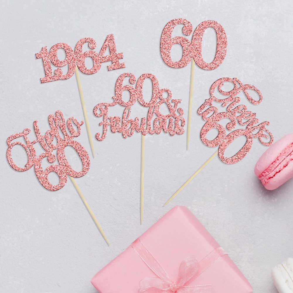 Gyufise 30Pcs 60th Birthday Cupcake Toppers 60 Fabulous Cupcake Picks Cheers to 60 1964 Cake Decorations for Happy 60th Birthday Wedding Anniversary Party Decoration Supplies Rose Gold - Image 6