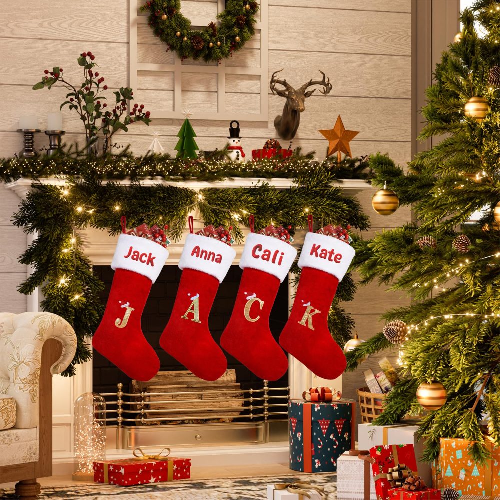 DPDP Large Initial Christmas Stocking-1 Pack 20 Inches Personalised Christmas Stockings, Soft Embroidered Christmas Stockings with Names - Image 2