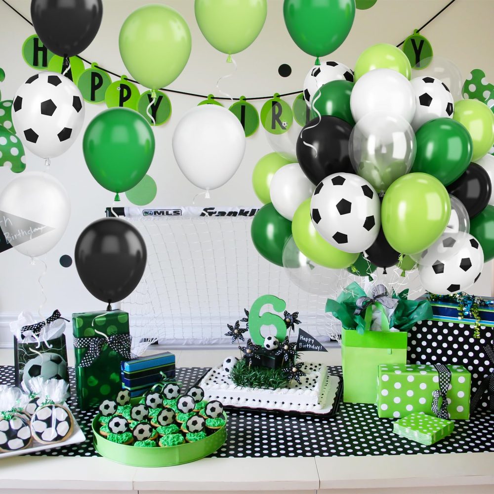 Soccer Birthday Party Balloons, 12 Inch Soccer Printed Balloons Dark Green and Black Balloons Clear Green and White Balloons for Boys Football Soccer Party Sports Anniversary Baby Shower Decorations - Image 2
