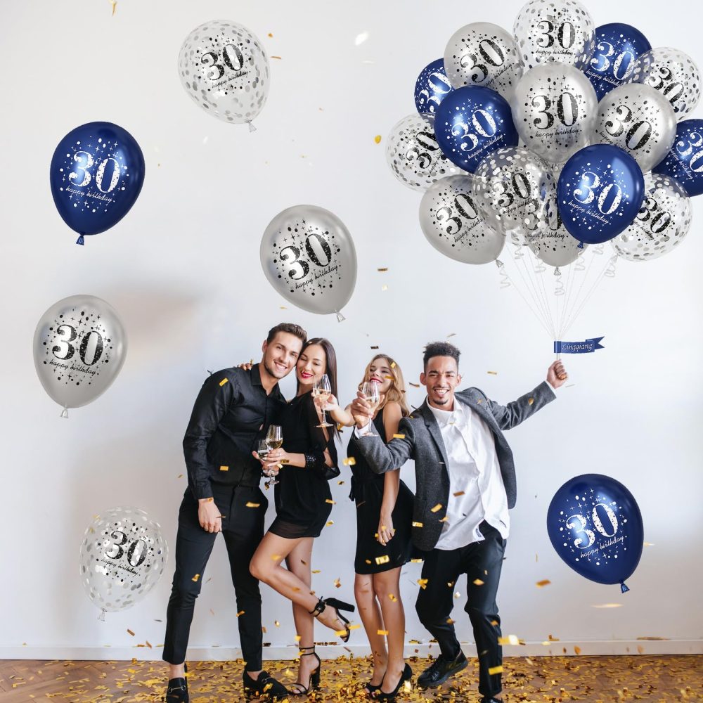 Blue Silver 30th Birthday Latex Balloons, Navy Blue Silver Happy 30th Birthday Party Decorations for Men, 15 Pcs 30th Balloons for Him Age 30 Years Old Birthday Celebration Party Decorations Supplies - Image 5