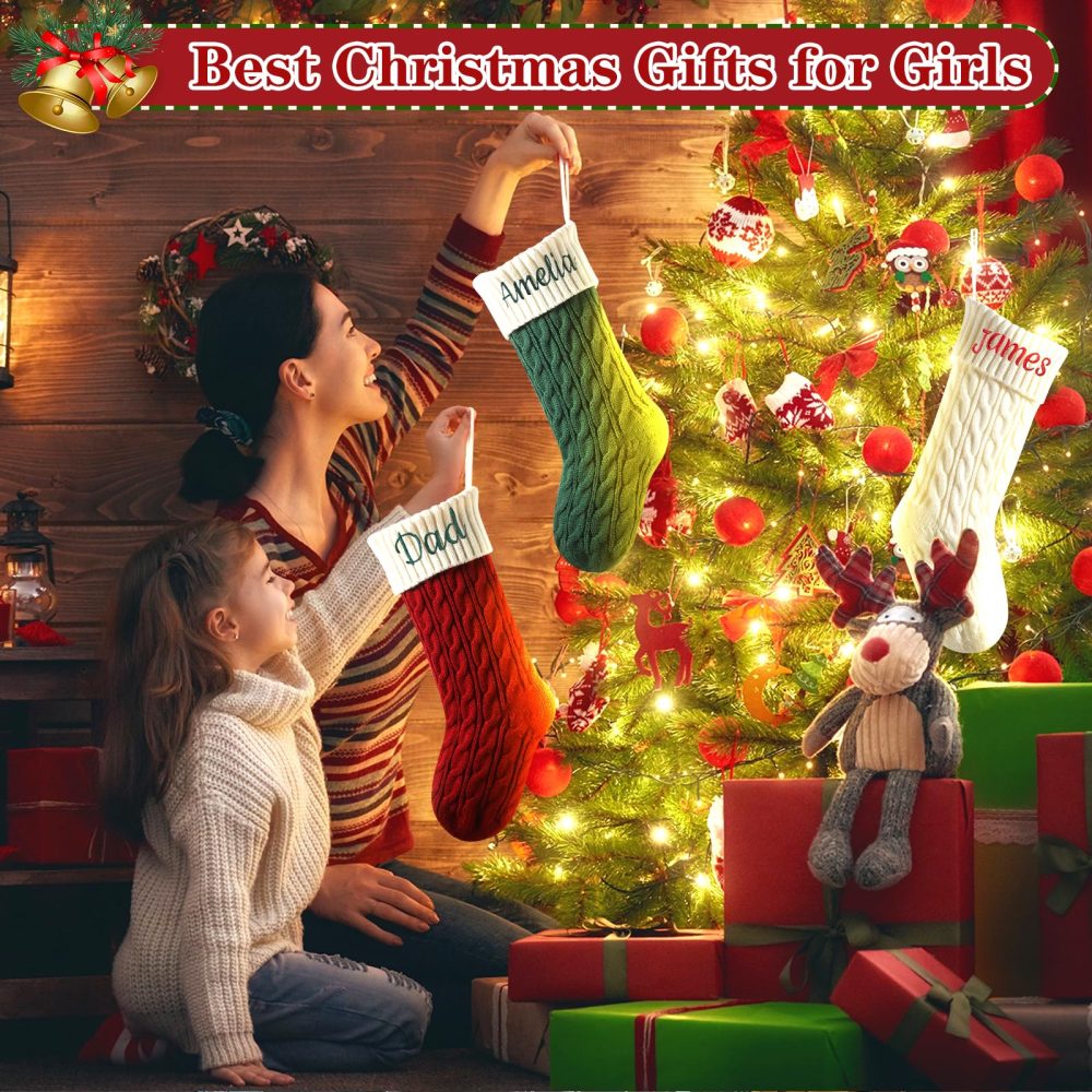 Lifemaison Personalised Family Christmas Stockings Custom Embroidered,18in Large Knitted Xmas Stockings for Fireplace Hanging,Family Christmas Stockings with Embroidered Name for Home Decor,1 Pack-A - Image 6
