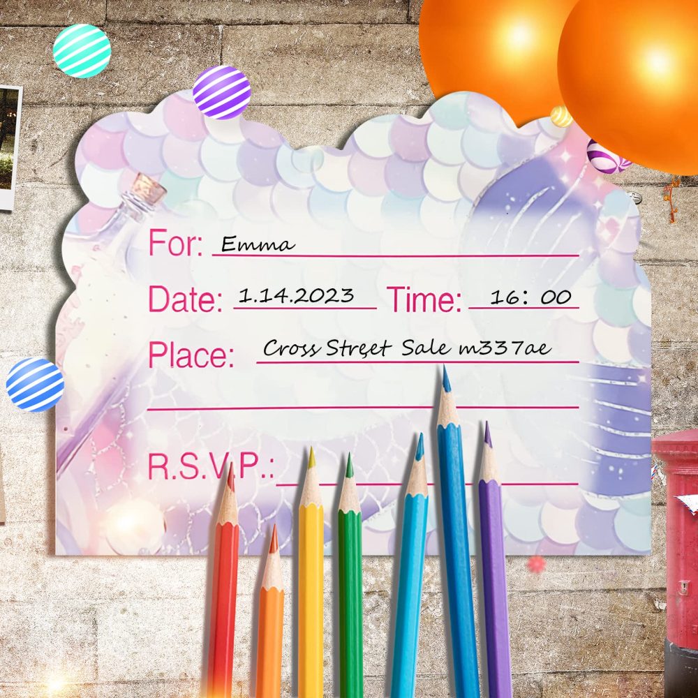 20PCS Mermaid Party Invitations Kids, Party Invitations with Envelopes, Mermaid Invitations Girls Party Invitations for Kids Boys Girls - Image 6