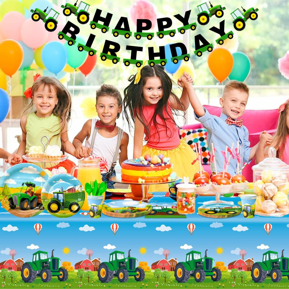 Fruitful Party Tractor Party Decorations Tableware,130pcs Tractor Party Tableware Set-Tractor Plates Cups Banner etc Tractor Farm Party Tableware Supplies for Boys,Green,7''&9'', (2023052005) - Image 4
