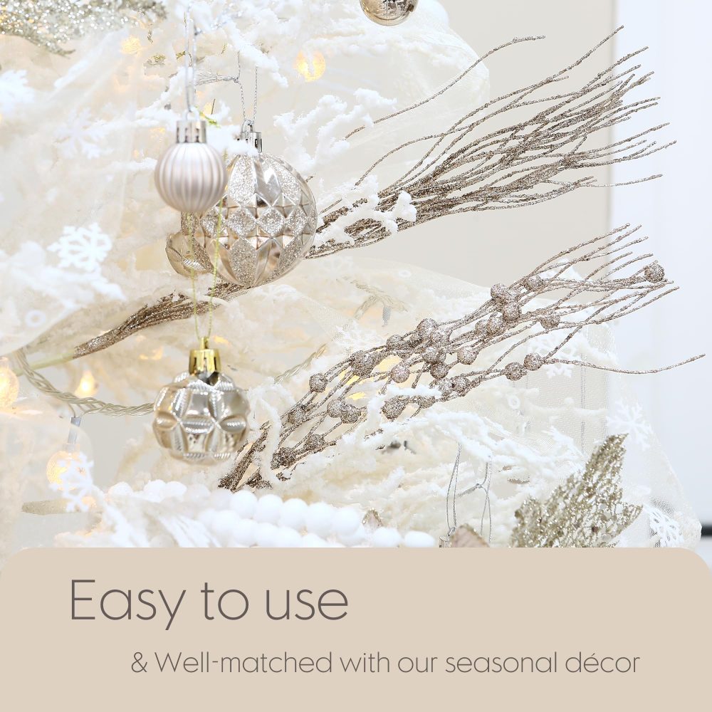 Sea Team 12-Pack Artificial Glitter Berry Stem Ornaments, Decorative Bead Sticks, Glittery Twigs, Picks, Branches for Christmas Tree, Small Vase, Holiday, Wedding, Party (17 Inches, Champagne) - Image 3