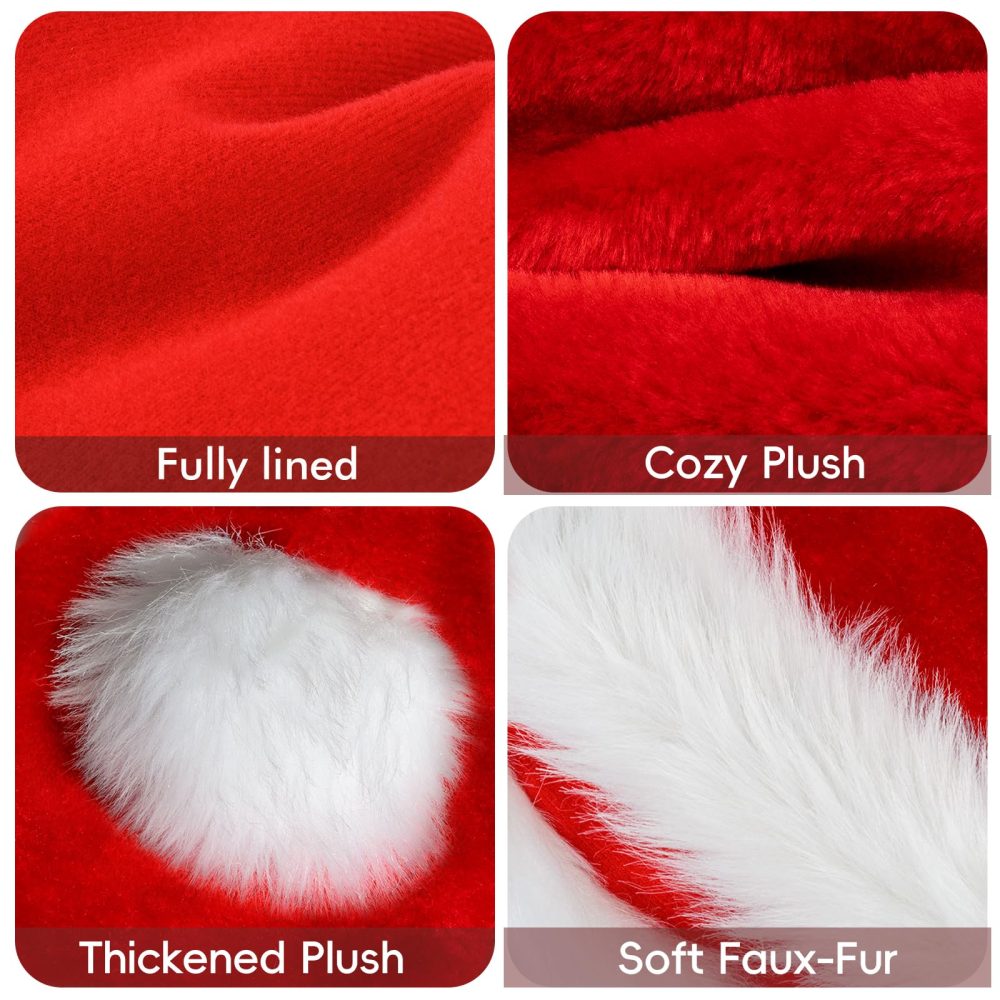 Santa Hat Christmas Hats for Adults, Luxury Unisex Father Christmas Hats Plush Xmas Santa Claus Hat, Velvet Comfy Classic Santa Outfit for New Year Festive Party - Image 6