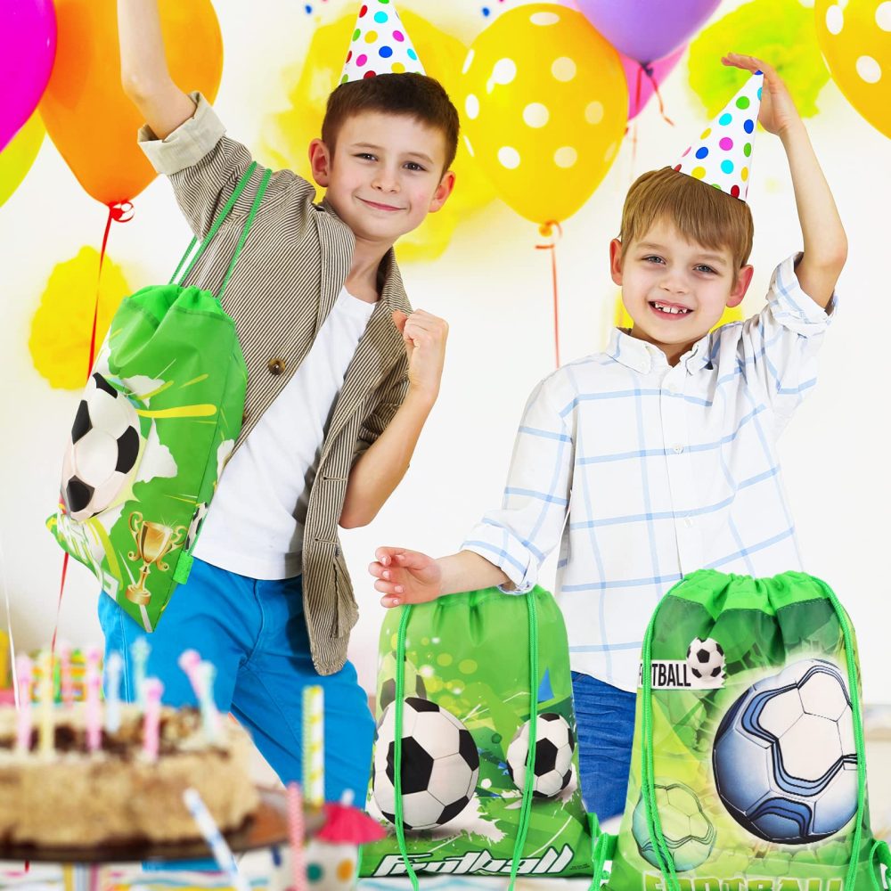 Newthinking 12 Pack Drawstring Party Bags for Kids, Non-woven Fabric Football Drawstring Backpacks Party Favor Bags Supplies for Children Boys Birthday Party - Image 3
