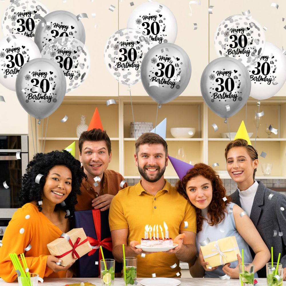 30th Birthday Balloons Decorations White Silver 18pcs Happy 30th Birthday Party Confetti Balloons Latex for Women Men Happy 30th Birthday Anniversary Party Supplies Decor 12 inches Indoor Outdoor - Image 4