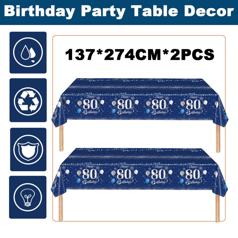 2Pcs Navy Blue Happy 80th Birthday Party TableCloth,137*274cm Plastic Blue and Sliver 80th Table Cloth for Man Men Him Birthday Table Decorations Disposable Party Tablecovers for 80th Birthday Party - Image 5