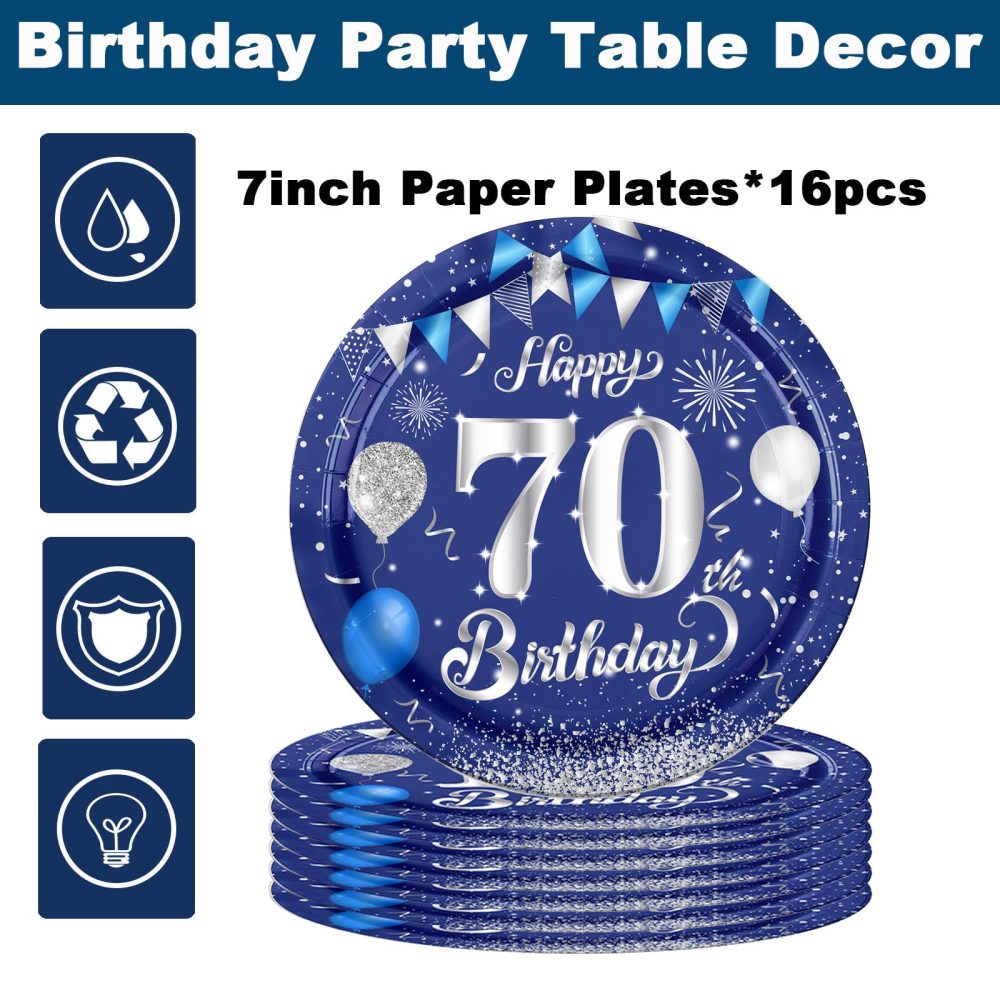 16Pcs Navy Blue 70th Birthday Plates 7inch Paper Plate for 70th Party Decorations Blue,70th Birthday Decorations Plates for Man Men Him Party Paper Plates 7" Tableware for 70th Dinner Paper Plates - Image 5
