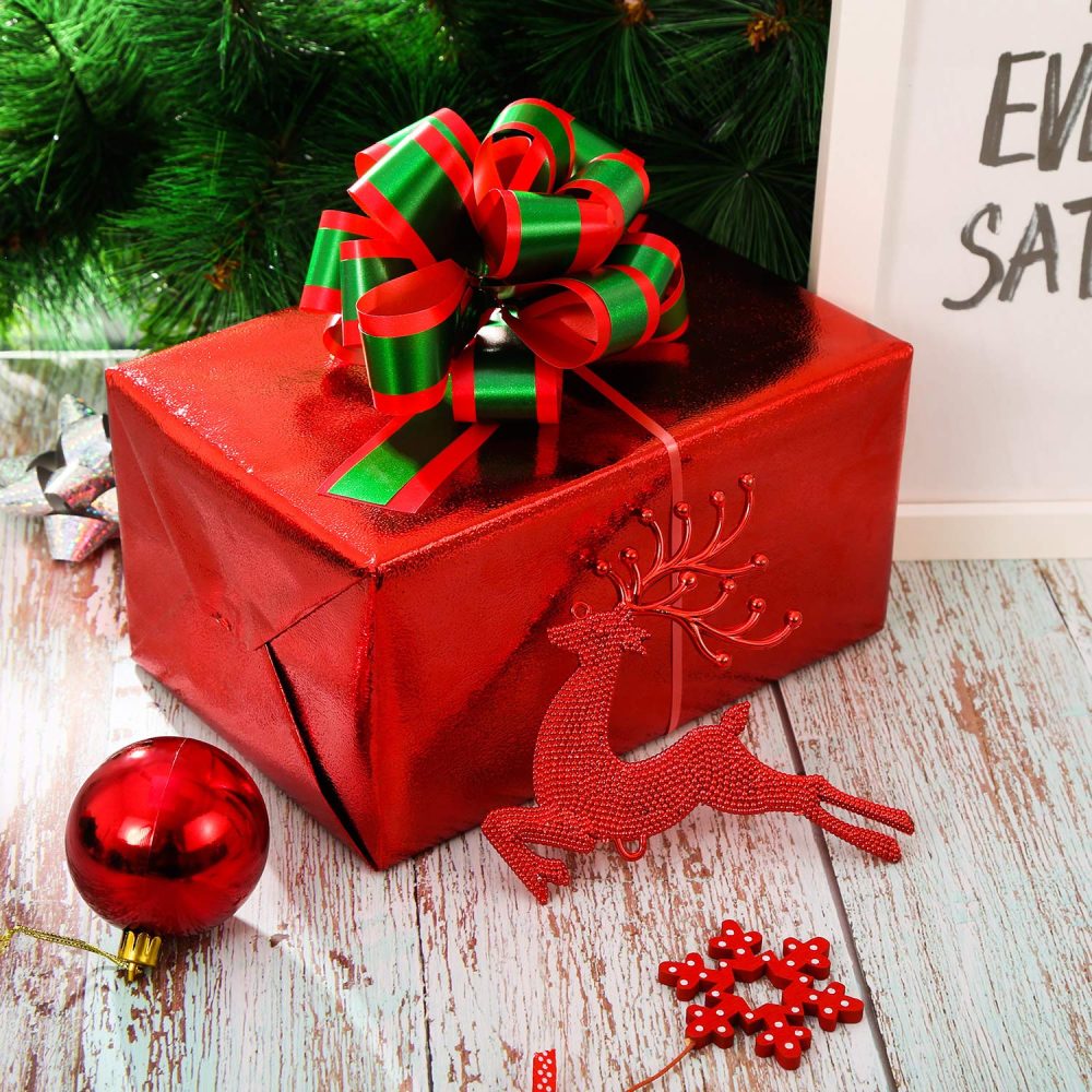 16 Pieces Christmas Pull Bows Red and Green Gift Wrap Bows with Ribbon for Christmas Wreath Gift Basket DIY Craft, 5 Inches - Image 5