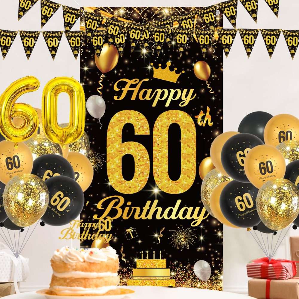 60th Birthday Decorations Set - Black And Gold Birthday Balloons, 60th Birthday Banners, 60th Birthday Cake Topper, 60th Birthday Decorations For Men Women,60th Balloons For Party Decorations Supplies - Image 2