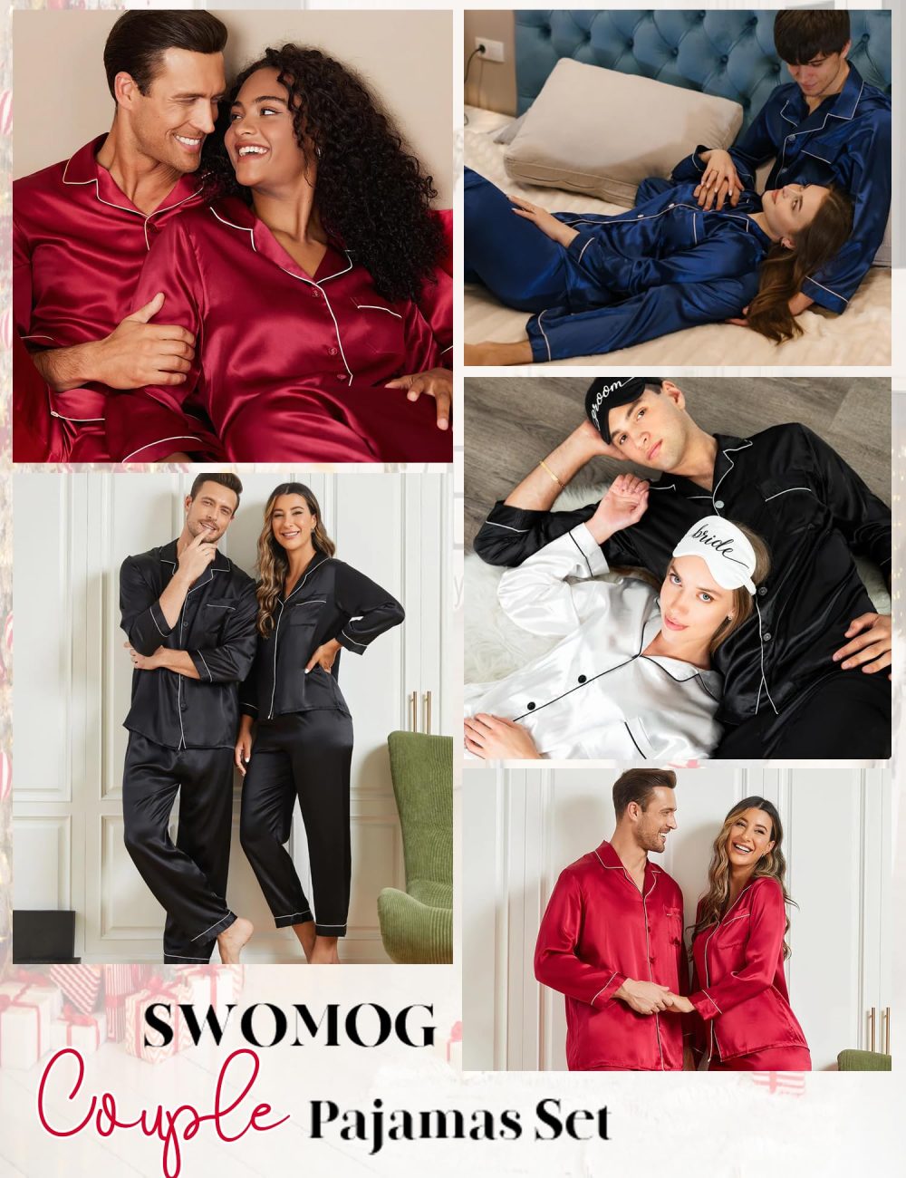 SWOMOG Mens Matching Pyjamas Set Silk Satin Button Down Sleepwear Long Sleeve Nightwear 2 Pcs Pj Set Men Black XX-Large - Image 3