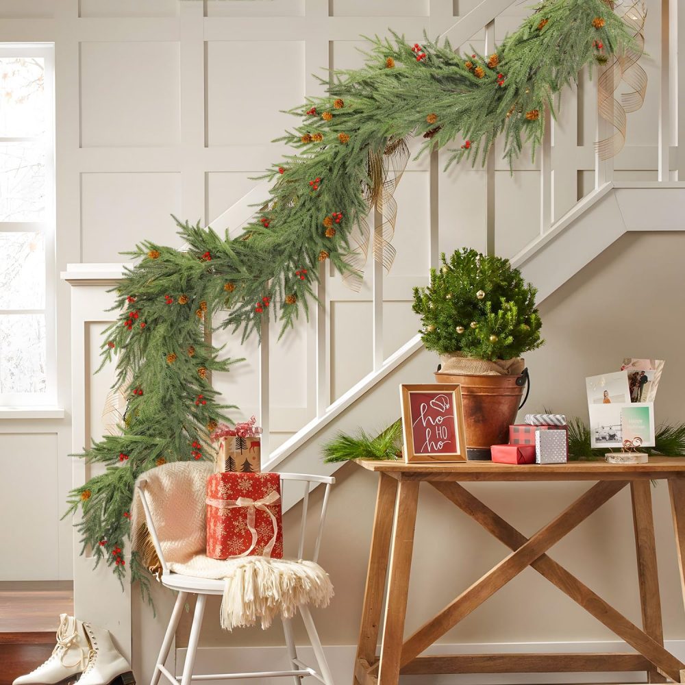 SHareconn 6FT Realistic Christmas Garland with Red Berries and Pine Cones, PE Artificial Christmas Garland, Real Touch Mantle Stairs Fireplace Xmas Decorations/Indoor Outdoor Christmas Decor - Image 6