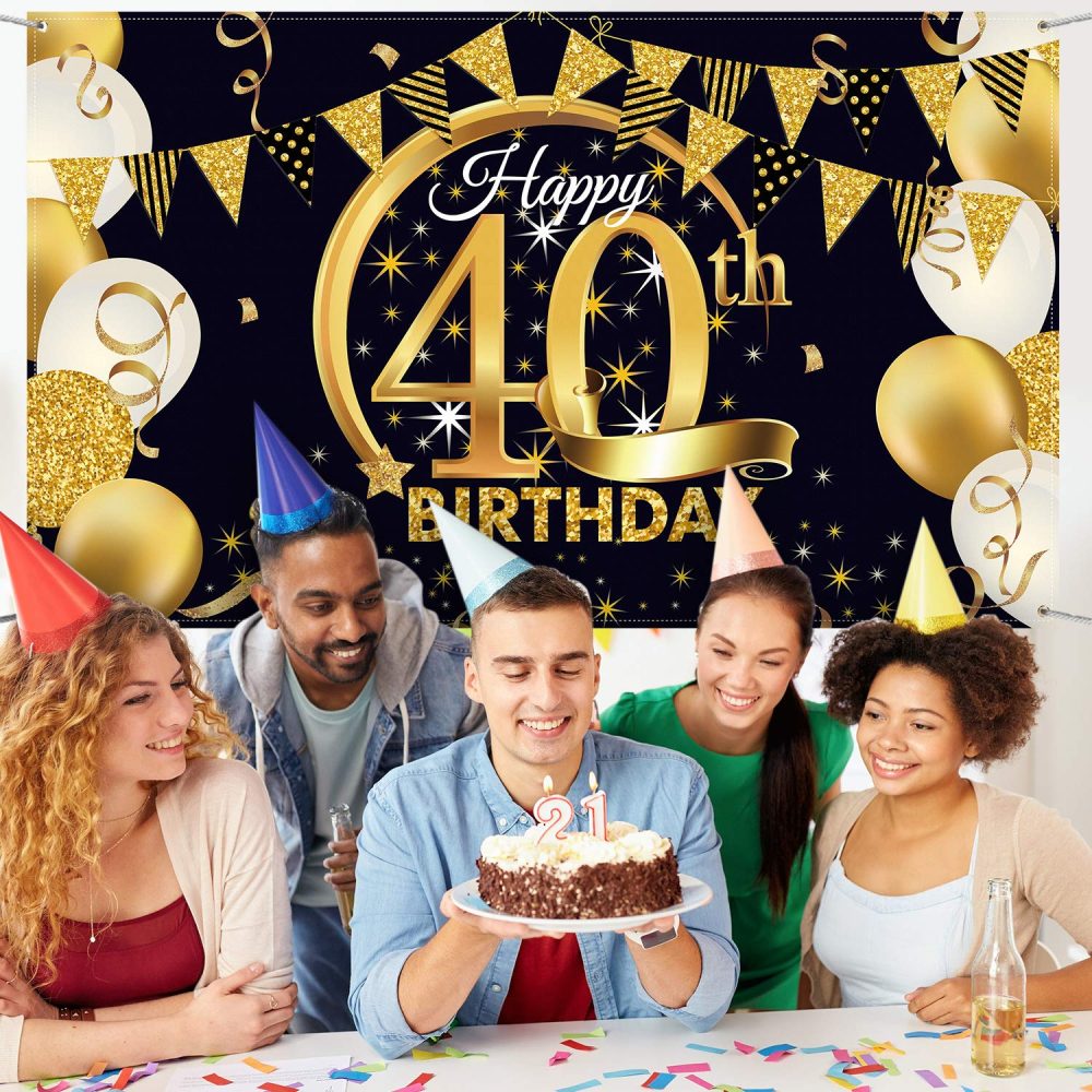 40th Birthday Party Decoration, Extra Large Fabric Black Gold Sign Poster for 40th Anniversary Photo Booth Backdrop Background Banner, 40th Birthday Party Supplies, 72.8 x 43.3 Inch (Style B) - Image 5