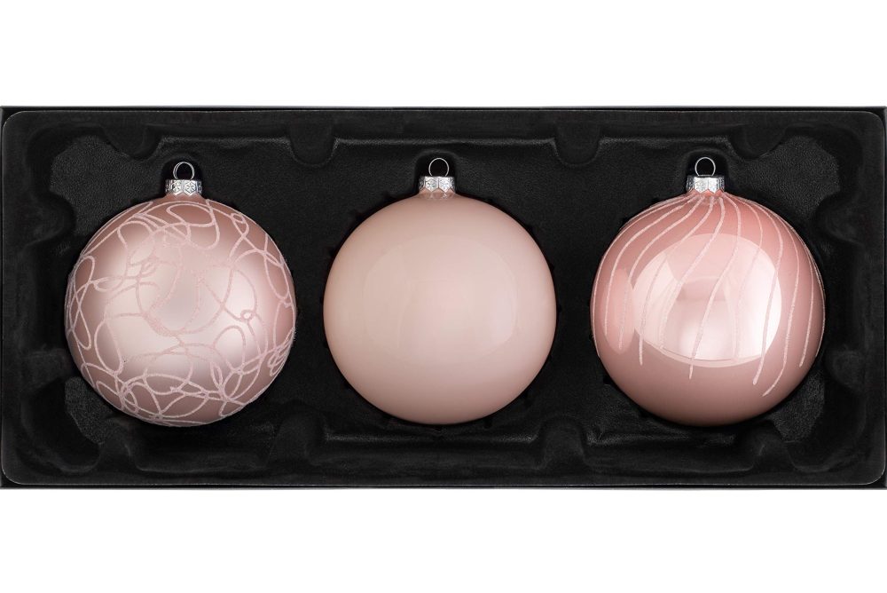 WeRChristmas Glass Christmas Tree Traditional Baubles, Baby Pink, 11 cm