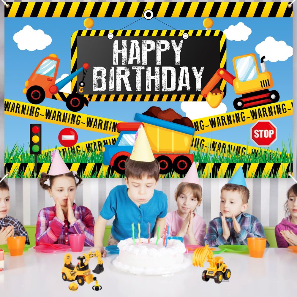 Construction Birthday Backdrop Banner,Xinvery Engineering Vehicle Birthday Banner Truck Photography Background Happy Birthday Party Decorations Banner for Kids 180×110cm - Image 3
