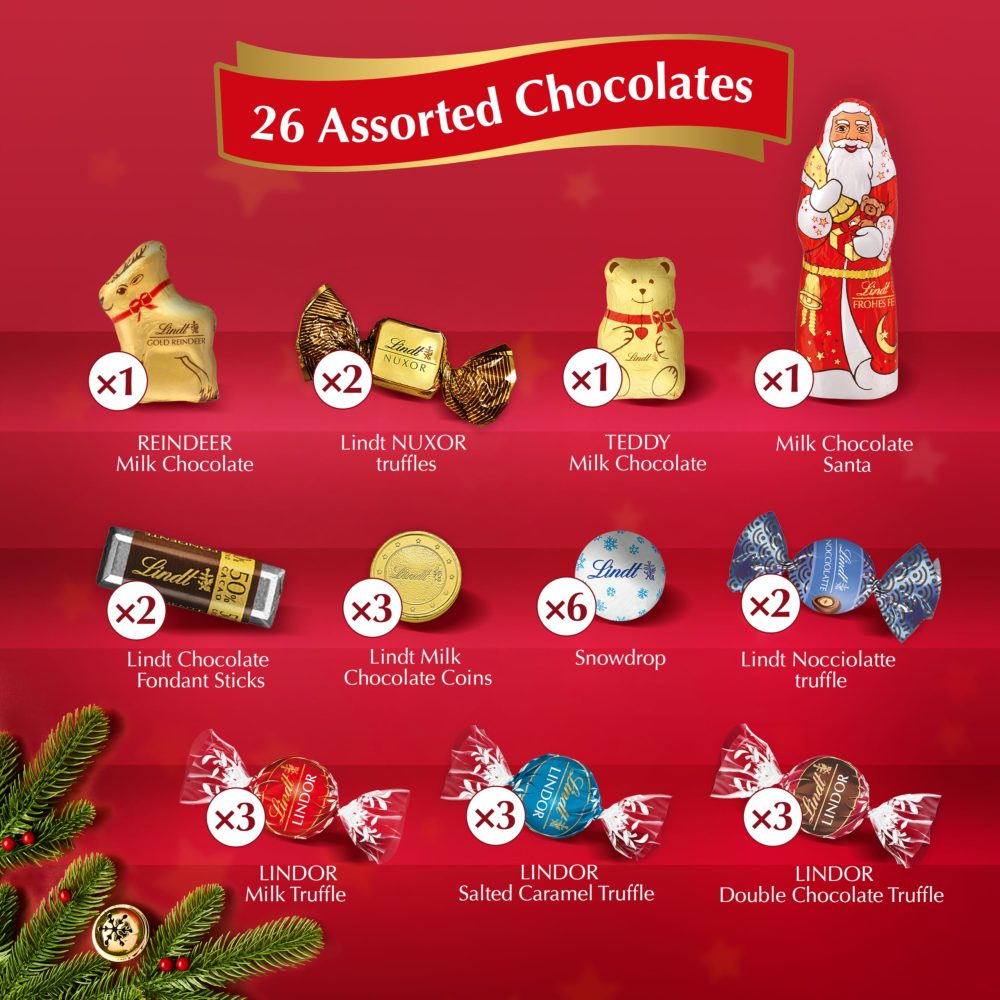 Lindt Festive Selection Advent Calendar 2024 | Large 289 g | A Selection of 24 Lindt Chocolate festive favourites for Him and Her | For Adults and Kids - Image 6