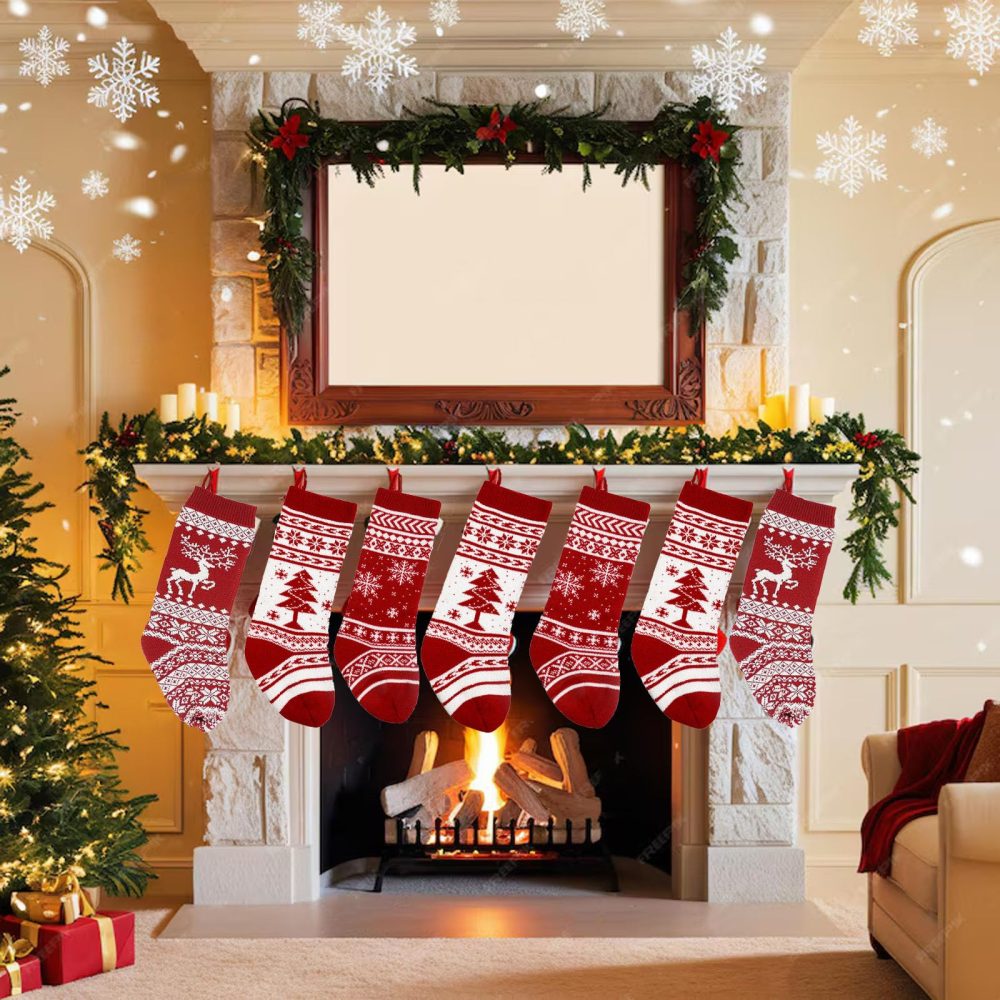 3PCS Large Christmas Stocking, 18.1 inch Oversized Knitted Christmas Stockings for Kids, Xmas Stocking Hanging for Fireplace Christmas Tree Decorations Sack,Ornament Christmas Holiday Party Decoration - Image 4