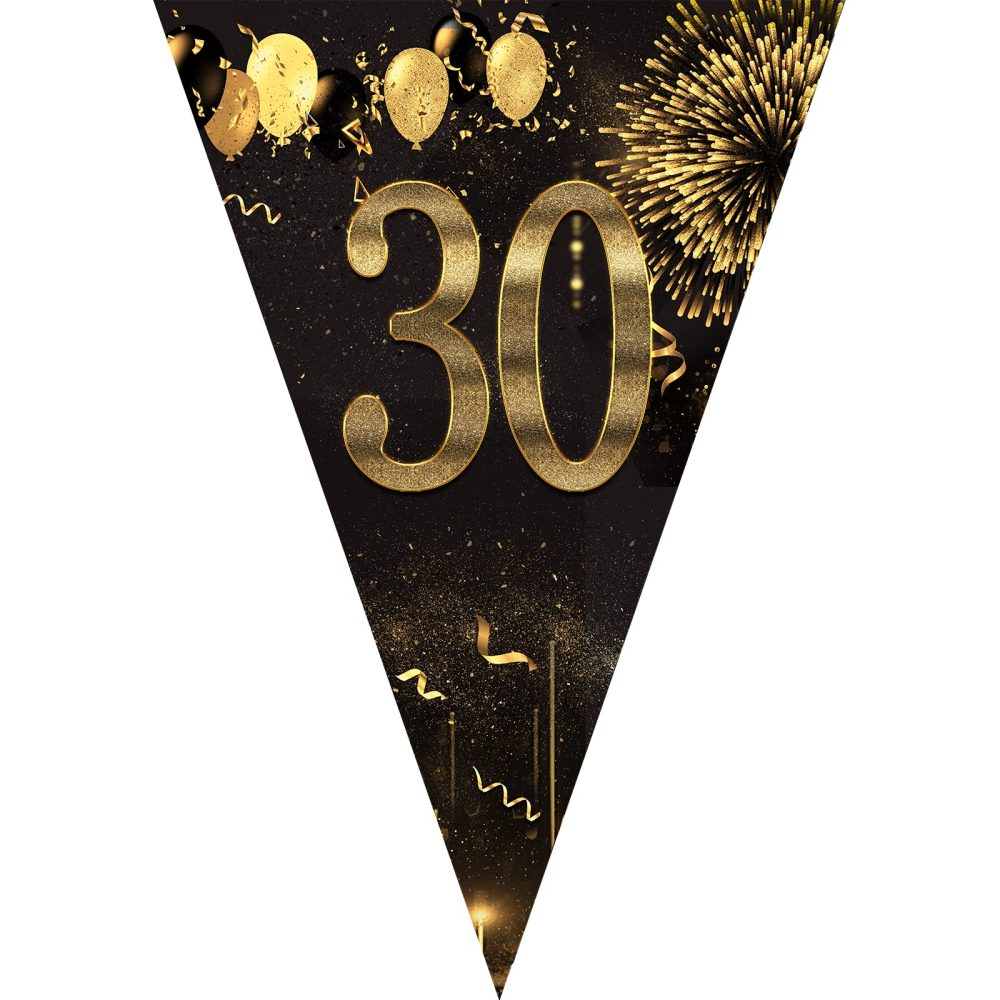 30th Happy Birthday Banner Bunting Flags 40 Pieces Gold and Black Glitter Birthday Anniversary Theme Party Decoration Supplies - Image 6